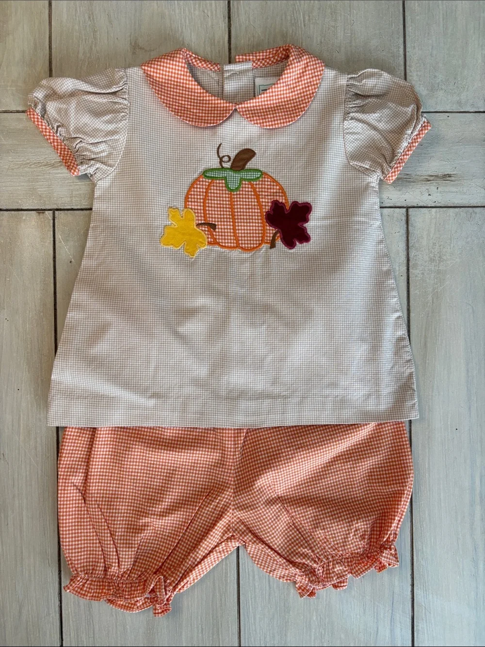 ZU Boutique Tan Orange Pumpkin Fall Top & Bloomers Set 3 Months